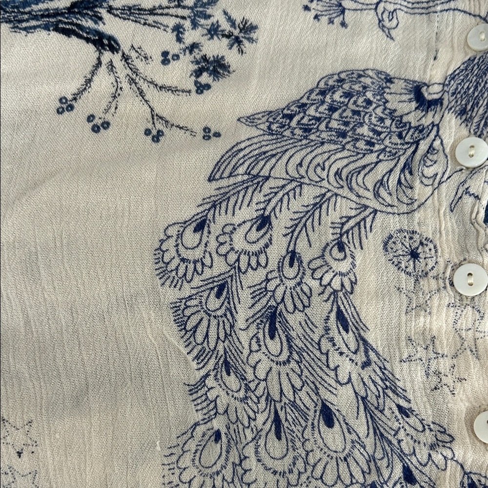 Free People Indigo and Cream Gauze Floral Top- Medium - Picture 3 of 6
